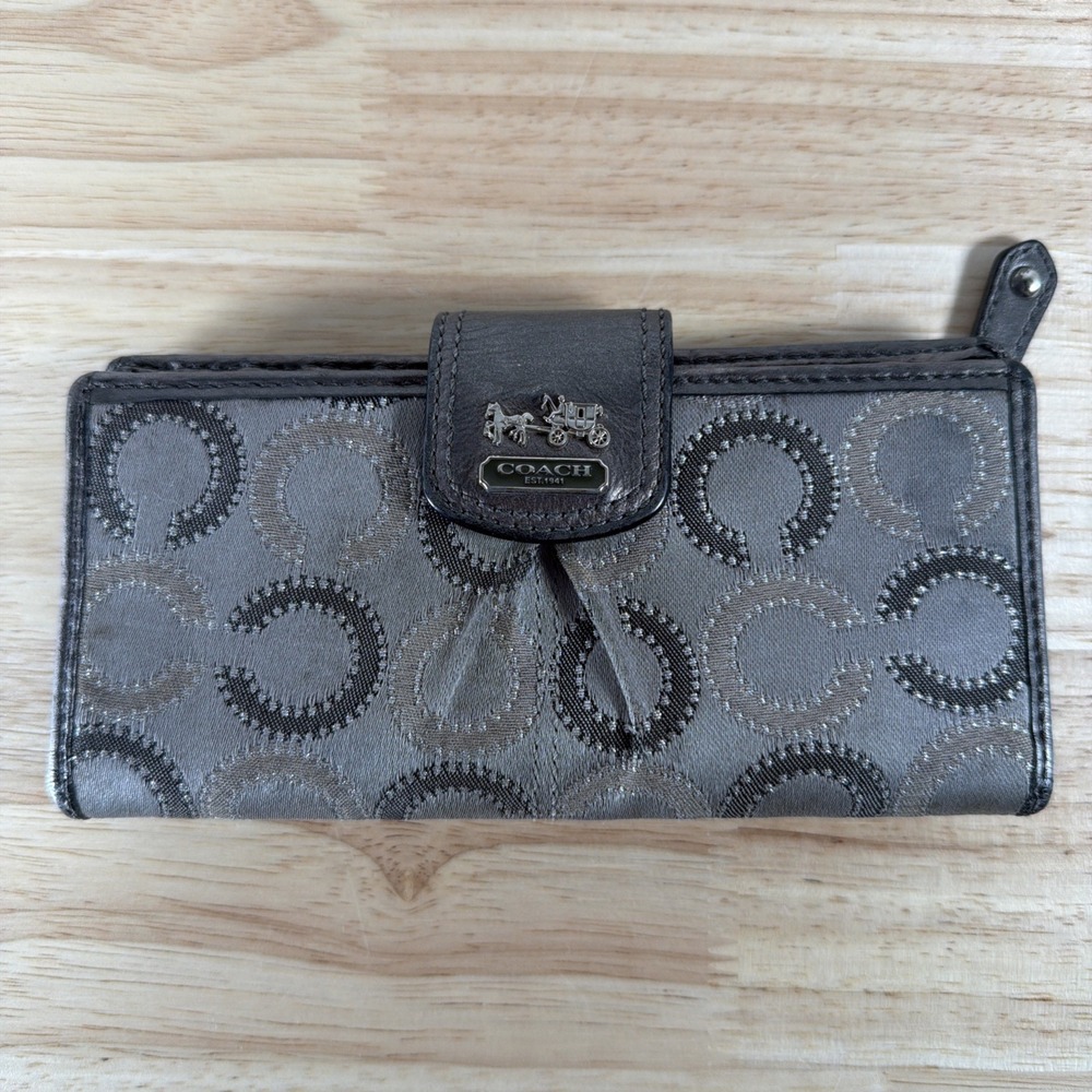 READ Coach C Logo OP Art Classic Designer Wallet Y2K Silver Gray Grey